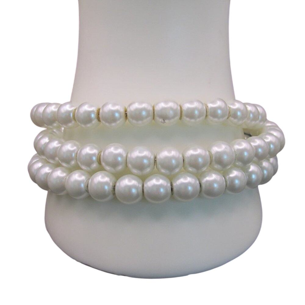 Handmade White Pearl Beaded Formal Classic Preppy Wrap Around Jewelry Bracelet